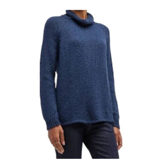 Eileen Fisher Raglan Peruvian Organic Cotton Crimp Turtleneck Sweater Large NWT - Picture 1 of 3